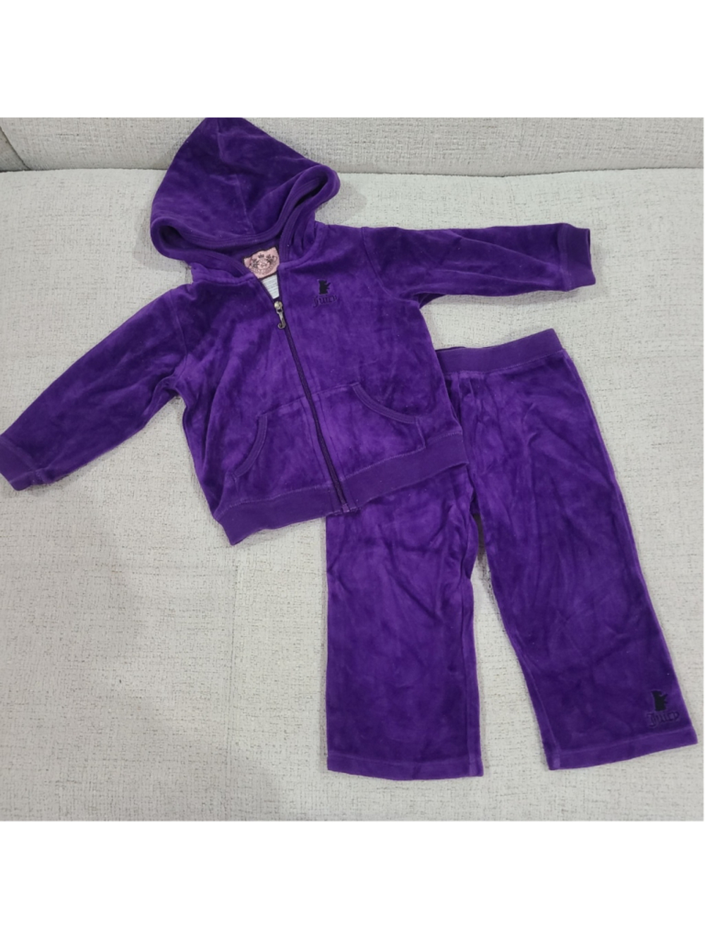 Juicy Couture Girls French Terry Track Suit Size 18 Months Purple Velour Velvet